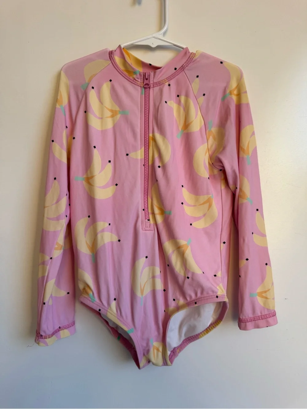 Hanna Andersson One-Piece Rashguard Swimsuit pink banana 5T long sleeve mockneck